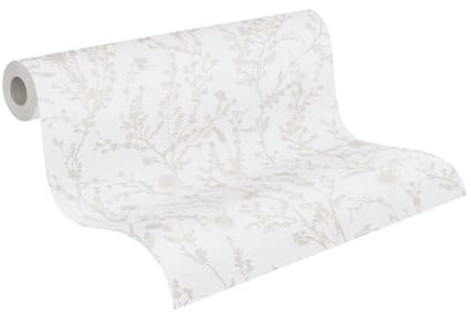 A.S. Création Papier peint mural 395462 floral, gris clair, blanc, papier peint intissé, de qualité supérieure, pour chambre à coucher, 10,05 m x 0,53 m, fabriqué en Allemagne