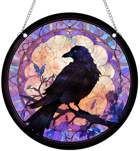 MATIHAY Acryl-Fensterbehang, Krähe Rabe, Wanddekoration für Vogelliebhaber, Geburtstag, Halloween, Weihnachtsdekorationen (Violette Krähe, 20 cm)
