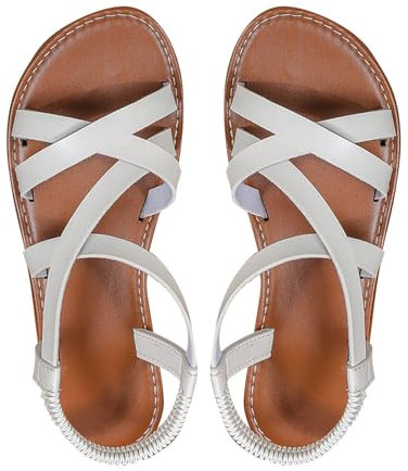 DuBiytlk Chaussures Pieds Larges Les Tropeziennes Sandales d'été à fond plat et bout rond pour femmes, bout ouvert, boucle à une ligne Sandale Plate Femme Chaussure Vintage (White, 39)