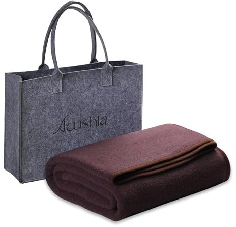 ACUSHLA Merino Wolldecke Merinowolle 160x200 cm - Kuscheldecke aus 80% Merino Schafwolle - Groß und Flauschige Decke Wolle Wolldecke perfekt als Sofadecke, Wohndecke oder Couchdecke, Braun