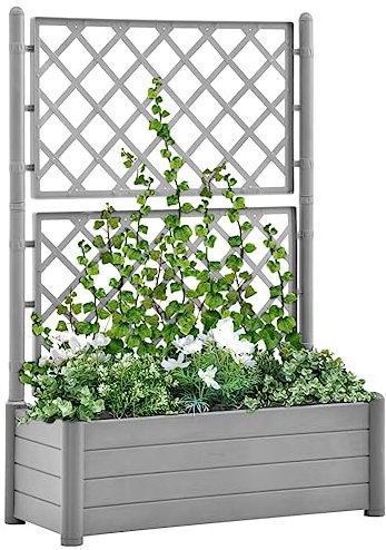 DYRJDJWIDHW macetero Madera,arriate Exterior Grande,Jardinera con Enrejado PP Gris Piedra 100x43x142 cmIdeal para Jardines, Salones Donde se necesite