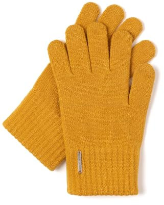 VIVISENCE Damen Winter Handschuhe Mit Gemütlich Stilvolle Breitem Strickbündchen Hergestellt Aus Warmem Garn Mit Wollzusatz Perfekt Für Kalte Wintertage Herbst Modell 7202, Honigfarben,Einheitsgröße