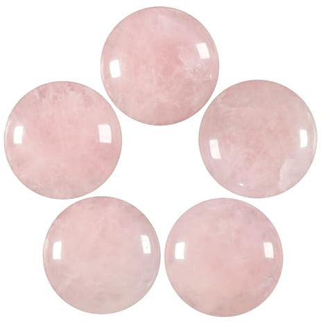 Nupuyai 5 Stk.runde Rosenquarz Edelstein Cabochon Schmucksteine flachrückig | 22mm Cabochon Stein, Heilstein Edelstein Perlen für Schmuckherstellung, Basteln & DIY-Projekte, Wohnaccessoires & Deko