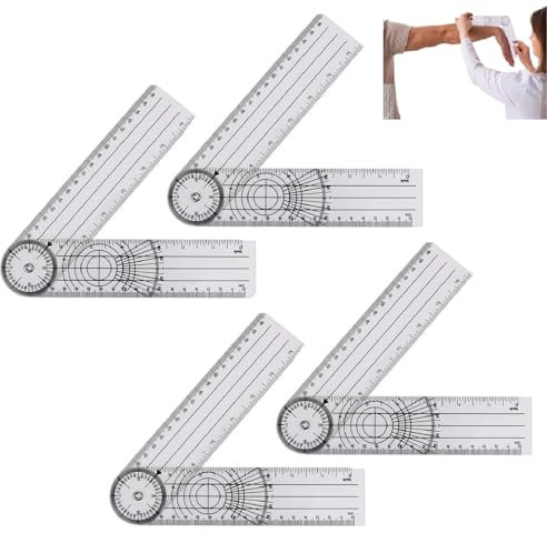 Goniometro Ortopedico,4PCS Righello Angolare Medico,Goniometro Fisioterapia Set,Goniometro per Colonna Vertebrale,Righello Ortopedico Goniometro Girevoli a 360° Trasportare Per Famiglie e Studenti