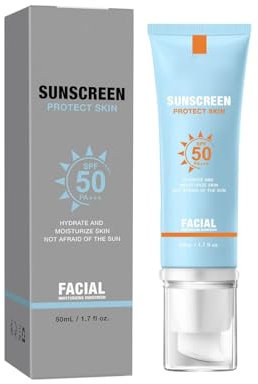 Protector solar tintado para el rostro, hidratante, protector solar coreano 50+ PA++++ sin blanco hidratante belleza biológico (azul claro, 14,5 x 4,5 cm)