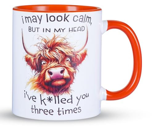 Highland Cow Mug Ceramic Dishwasher Safe Microwave Safe Mugs Funny Gifts Joke Gifts Highland Cow Gifts for Women Men Friends Christmas Mug Coffee Cup Milk Iced Drink Hot Drink 330Ml 11Oz Orange