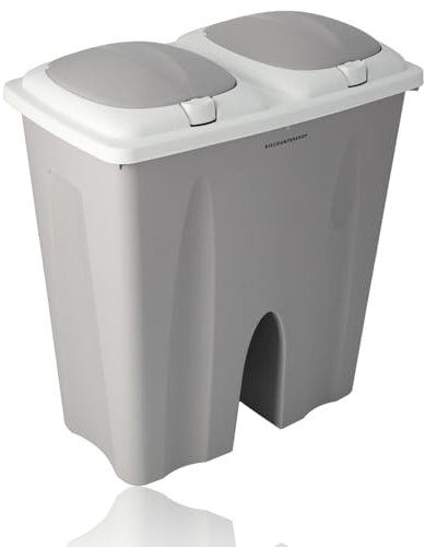 Double Poubelle 50 Litres (2x 25L) de Séparation des Déchets avec Système de Séparation (Beige)