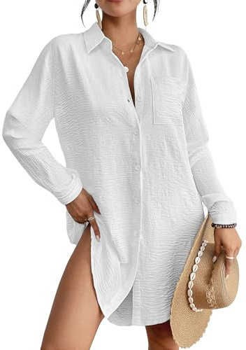 Bsubseach Women Button Down Long Sleeve Beach Swimsuit Coverup | Crafted from Soft Fabric, Keeps Cool and Comfy All Summer, Ideal for Poolside Lounging and Easy Casual Layering