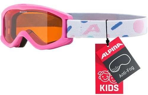 ALPINA CARVY 2.0 - Beschlagfreie, Extrem Robuste & Bruchsichere Skibrille Mit 100 Prozent UV-Schutz, Extra Kleine Passform Für Kinder, Rose-Confetti matt