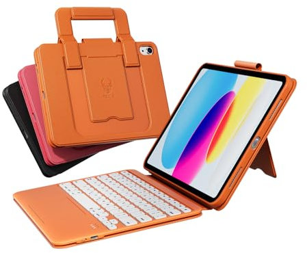 PAUL B for iPad 11th/10th Gen Case with Keyboard 11/10.9 inch A16 2025/2022,Handbag Design Wireless Keyboard Cover for iPad 11/10 Gen, with Pencil Holder,Multi-Touch Trackpad (Orange)