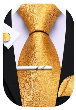 Barry.Wang Herren Seiden-Paisley-Krawatten mit Taschentuch Manschettenknopf Krawattenset Feierliche Hochzeit 3PCS