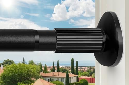 Treije Tension Curtain Rod 51-165 Inch, Extra Long Curtain Rod No Drilling for Window or Bathroom, Outdoor Curtain Rods for Patio, Easy to Install, Never Rust, Rod Diameter 1.26 Inches-Black