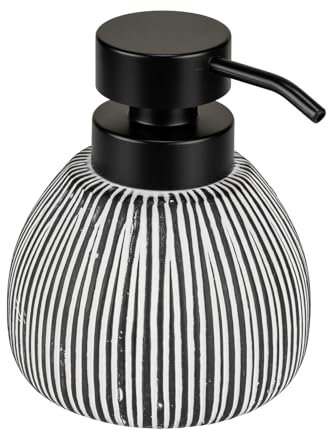 WENKO Seifenspender Mod. Pascoli eleganter freistehender Keramikspender für Badezimmer 0,5 l schwarz-weiß strukturiert 11 x 13 x 12 cm Keramik Kunststoff