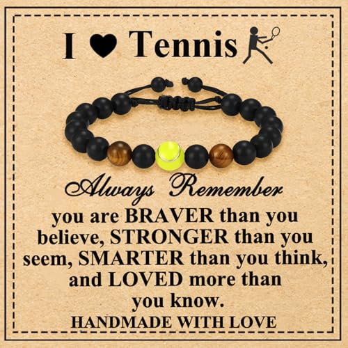 Armband Herren Perlenarmband Tigerauge Armband Verstellbares Männerschmuck Basketball/Tennis/Volleyball/Baseball/Fußball Geschenke Junge Geschenke für Männer (Tennis)