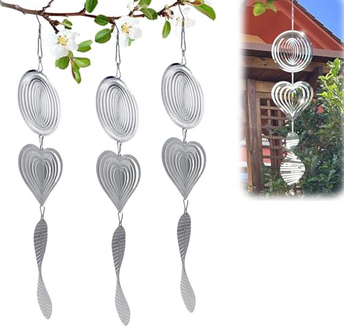 LUMOOM Lot de 3 répulsifs réfléchissants 3D - En métal - À suspendre - Répulsif efficace contre les oiseaux - Pour jardin, extérieur, balcon, terrasse, ferme, cour, fenêtre, spirale anti-oiseaux