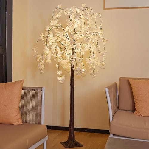 Árbol de cerezo artificial, 6 pies, 450 luces LED, árbol de cerezo artificial para interiores y exteriores, hogar, patio, fiesta, decoración de Navidad