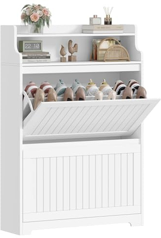 Hzuaneri Schuhschrank, Schuhkipper Schmal, 16 Paar, 2 Klappen (80B cm) | Schuhkommode, Verstellbar, Schuhaufbewahrung für Eingang, Flur, Wohnzimmer, Weiß, SR66103X