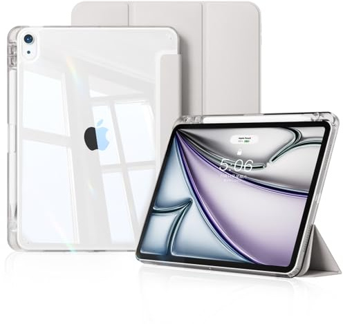 KVTVOU Klar Hülle für iPad Air 11 Zoll/iPad Air 10,9 Zoll, Grau | Transparente Antioxidantien PC-Rückseite, Weicher Stoßfester TPU-Rahmen, Auto Wake/Sleep Hülle für iPad Air 11 M4 M3 M2