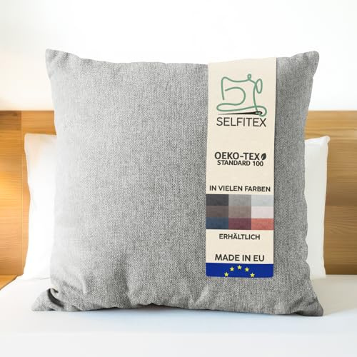Selfitex XXL Couchkissen inklusive Füllkissen, 80x80 (Grau) | Gewebter Canvas Stoff mit leicht melierter Struktur, weiches Füllkissen, einfache Pflege