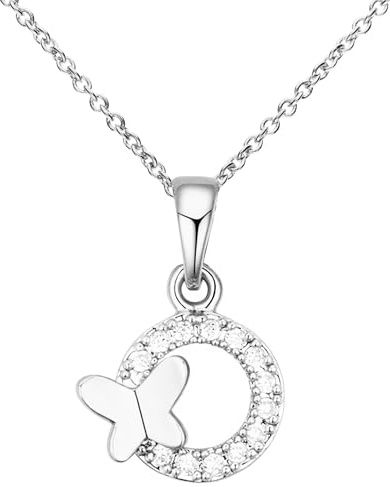 Löb 18K Weißgold vergoldet Kette Schmetterling Zirkonia Anhänger Silber Damen Halskette Kreis Ring Offen Glitzer Strass Steine