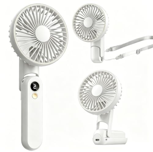 Handventilator, Tragbarer Mini Ventilator Mit 4000mAh LED-Display, 180° Faltbarer USB Ventilator mit 5 Geschwindigkeiten Ventilator Klein Tischventilator für Sommer, Reisen, Büro, Draußen, Camping