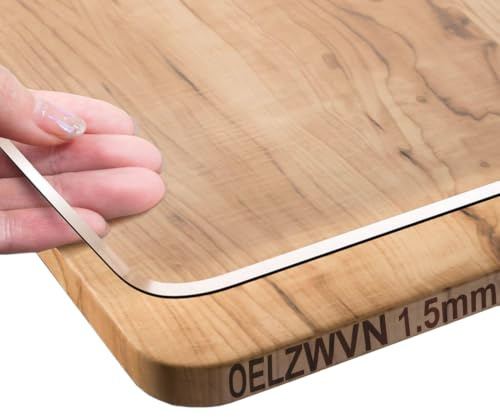 OELZWVN Protector de Mesa Transparente de 1,5 mm, 90 x 140 cm, Mantel Transparente con Borde Biselado, Protección de Mesa de PVC, Antideslizante, Resistente a los Arañazos