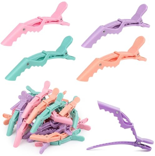 PYRUVAE 24 Pezzi Pinze per Capelli Professionali, Becchi d'Oca per Capelli, Mollette Capelli Donna per Styling, Parrucchiere e Sezionamento, Clip Coccodrillo Antiscivolo (4 Colori)