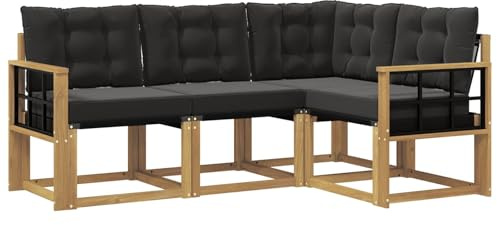 vidaXL Outdoor-Sofagarnitur mit Kissen 4 pcs Weiß und Schwarz, Gartenmöbel, modernes Sofa-Set für draußen, Loungebereich, haltbare Terrasse zum Entspannen und Wohlfühlen