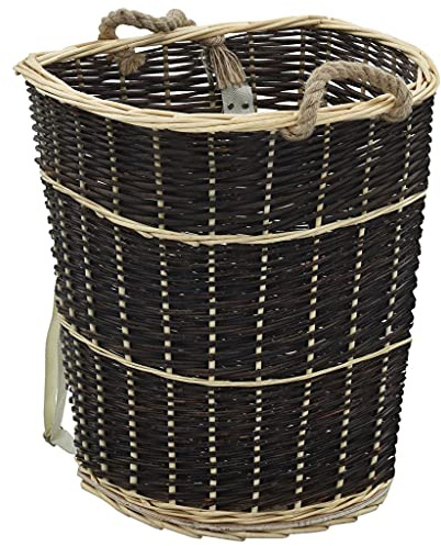 LoogCape Holzkorb mit Trageriemen 57 x 51 x 69 cm Naturweide vielseitig für Brennholz, Kaminholz, Feuerholz, Lagerung, Transport, Garten, Wohnzimmer, Terrasse, robustes Holzregal