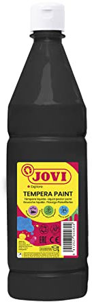 Jovi - Gouache liquide, Bouteille de 1L, Couleur noire, Peinture à base d'ingrédients naturels, Facile à laver, Sans gluten, Idéal pour l'école (51130)