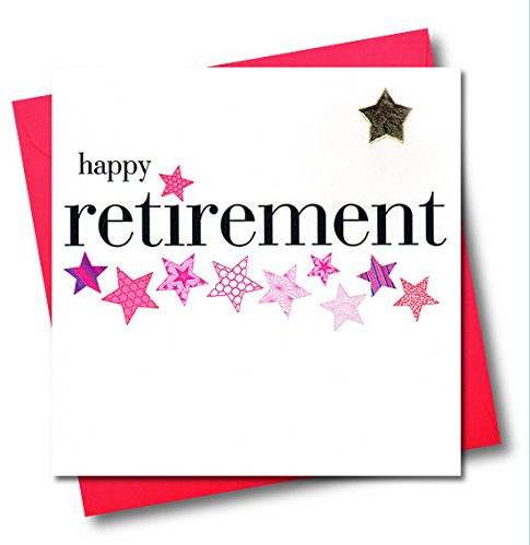 Claire Giles Greeting Cards, Good Luck Retirement Card, Pink Stars design Congratulations and Good Luck Card, Embellished with a padded star