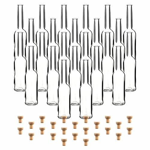 gouveo Juego de 24 botellas de vidrio 100 ml Symphony con corcho (HGK) - Botellas vacías para llenarse y regalar - Botella pequeña de licor o aceite de 0,1 l