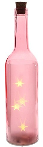 Puckator Farbige Dekoflasche Flasche mit 4 LED, Farbe: rosa mit Sternen-Motiv, batteriebetrieben für Fensterbank oder Balkon, sorgt für stimmungsvolles Licht