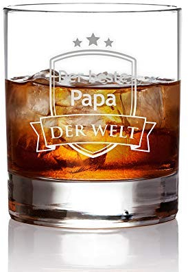 AMAVEL Whiskyglas mit Wappen Gravur für den besten Papa der Welt, Tumbler Whiskeyglas