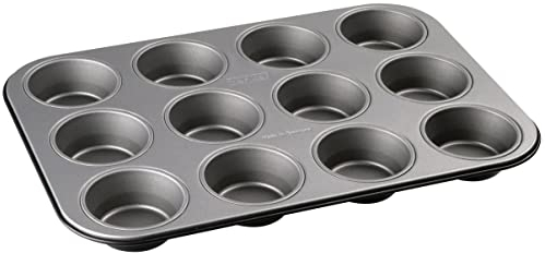 Zenker Molde magdalenas metal 12 unidades, molde rectangular 12 pizzetas con revestimiento antiadherente Teflón, libre de PFOA, optimización del 30% de energía, bicolor, ZENKER