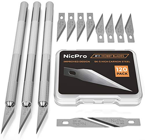 Nicpro set di coltelli artigianali per intaglio di precisione, 120 pezzi SK-5#11 lame di ricambio bisturi coltello da intaglio per hobby coltello artigianale coltello fai da te arte lavoro taglio