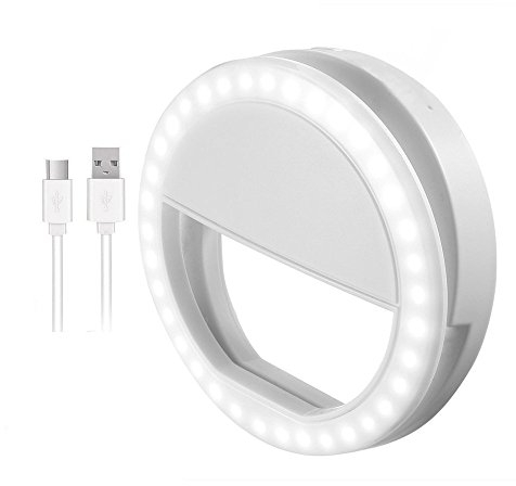 Selfie Ring Light, Selfie Ring Light with LED Light for Camera, Rechargeable 36 LED Files Light, 3 Levels of Adjustable Brightness, Video Light, Night Light for Smartphone