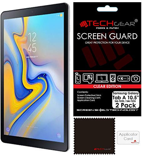 TECHGEAR [2 Pack] Protection d'Écran pour Galaxy Tab A 10.5, Film de Protection Écran Ultra Clair avec Chiffon et Carte d'Application Compatible pour Samsung Galaxy Tab A 10.5 Pouces (SM-T590)