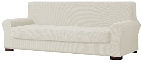 EBETA Sofahussen 2-Teilig Jacquard Sofaüberwurfe Sofaüberzug, Couchbezug Sofa Armlehnenbezüge Schonbezug Komplett, Sofaadeckung Sofabezug + Polsterbezug (Cremefarbe, 185-235 cm)