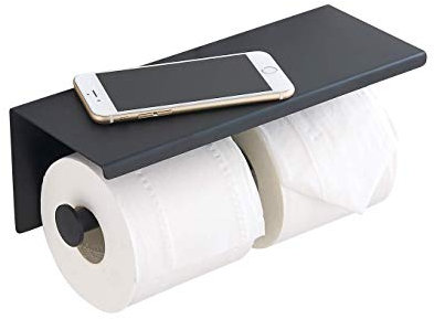 Porte-Rouleau de Papier Toilette en Acier Inoxydable avec étagère Murale pour Salle de Bain (Noir, Double tête)