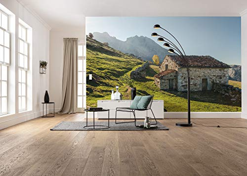 Komar Vlies Fototapete PICOS DE EUROPE ALM | Tapete, XXL, Dekoration, Natur, Landschaft, Schlafzimmer, Wohnzimmer, Büro, Flur | Größe 450 x 280 cm (Breite x Höhe) | SHX9-068