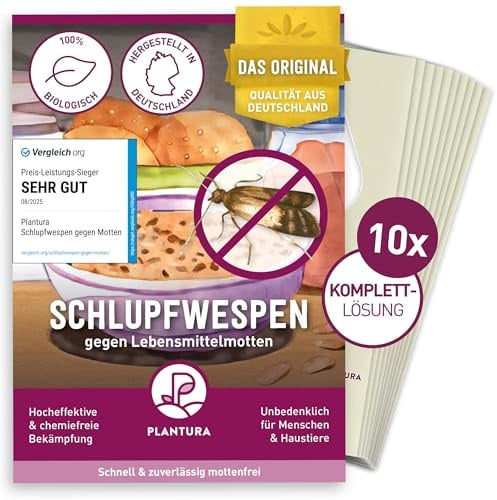 Plantura Schlupfwespen gegen Lebensmittelmotten, 30 Karten | 10 Karten à 3 Lieferungen, Komplett-Lösung, Hochwirksame & biologische Bekämpfung, Alternative zu Mottenkugeln