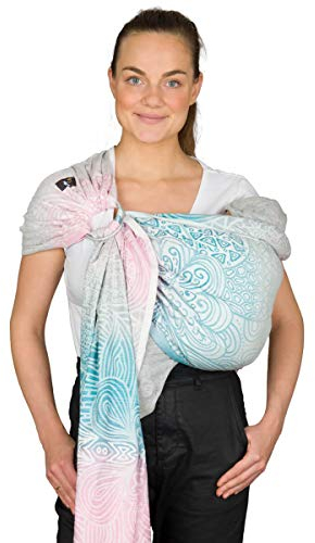 Hoppediz Ring-Sling, Baby-Tragetuch ab Geburt, 100 % kbA-Baumwolle, Design Jaipur creme