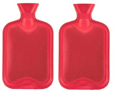 T&B® Pack of 2 Hot Water Bottles Natural Rubber Large Hot Water Bottle 2L Large Capacity | Ribbed Hot Water Bag for Pain Relief Secure & Leakproof Red Color