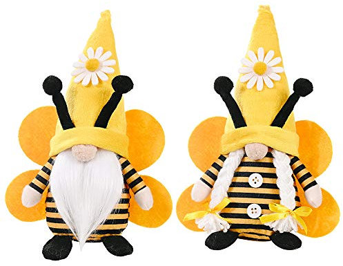 NC 2Pcs Bumble Bee Striped Gnome Plush Doll, Handmade Swedish Faceless Gonk Gnome Christmas Thanksgiving Home Decor Ornaments