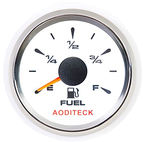 AODITECK Marine Fuel Gauge 5 Signal Selectable Fuel Level Gauge White Face | 240° sweep fuel gauge with 8-color backlight. 5 selectable signals: 0-190/240-33/240-30/0-180/10-180 Ohm. IP67 waterproof.