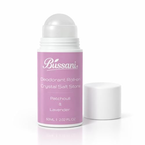 Crystal Salt Stone Deodorant Roll-On – Bussani Mineral Deodorant, Hypoallergenic, Aluminium & Baking Soda Free, Lavender Patchouli, 24-Hour Odour Protection for Teens & Sensitive Skin, 2.02 fl oz