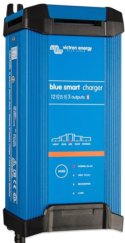 Victron Energy Blue Smart IP22 Smart Car Battery Charger 12V 15A, Trickle Charger for Car Battery and Desulfator for Motorcycle, ATV, RV, Lithium and Deep Cycle Batteries, UK, 3 outputs