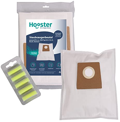 Hooster 30 Stück Staubsaugerbeutel für den Siemens Q5.0 extreme silencePower Staubsauger VSQ5X1230 und 5 Deo-Sticks (Zitrone) | Material Vlies 5-lagig - 30er Packung inkl. 3 Mikrofilter