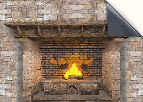 Stick & Go Repositionable Self Adhesive Dolls House Wallpaper 1:12 Scale (1 Sheet) - Feature Wall/Natural Stone Fireplace - No. 176